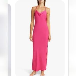 NWT Nordstrom Open Edit Pink Cowl Back Satin Nightgown Size Medium